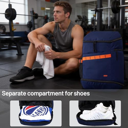 MIER Men's Gym Backpack Lightweight Sports Bag with Shoe Compartment | 35L Capacity Back Pack, Multi-Pockets, Separate Compartment, Wet Pocket, Water Resistant, For Training, Workout & Travel - color: Blue