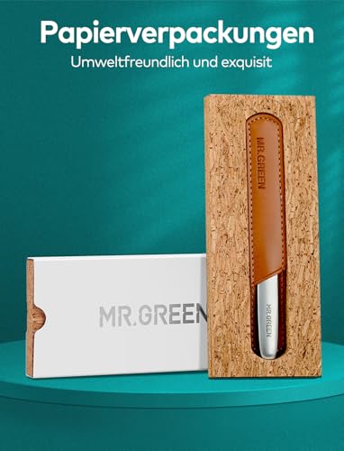 MR.GREEN Professional Double Sided Stainless Steel Nail File with Non-Slip Handle and Leather Case, Pointed Nail Buffering Files Washable - size: MR-2111
