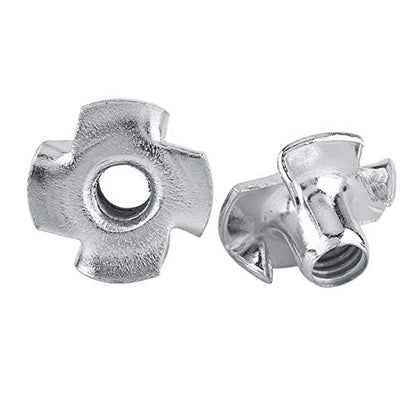 FLEXMAN Four Pronged T Nuts, Zinc Plated Carbon Steel Tee Nut 4 Claw Nut Assortment Kit for Rock Climbing Holds, Furniture, Cabinetry, Woodworking, Silver (M4 (50 Pieces/Package)) - size: M4 (50 pieces/package)