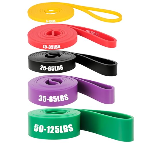 Skin-Friendly Resistance Fitness Exercise Bands 5-125 lbs, Heavy Duty Pull Up Assist Bands, Gym, Yoga, Physical Therapy, Bench Press, Improve Mobility and Strength