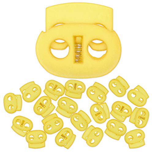 Mandala Crafts Yellow Spring Cord Locks Oval Toggles for Drawstrings | 20 PCs, Waterproof, Plastic Stoppers, Two Hole Clamps, Clips Locking Ends for Paracord Shoelace Face Masks Round Flat Cord - color: Yellow, size: Oval Elliptical Two Holes 0.85 Inch