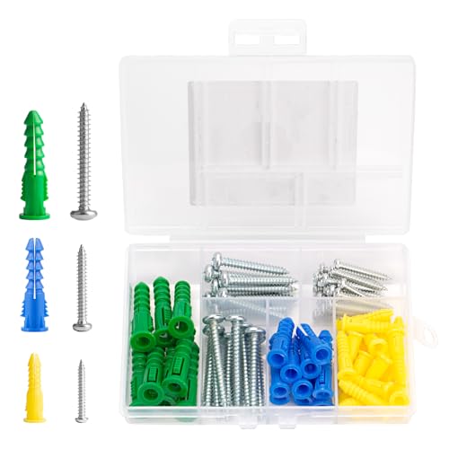 70 Pcs Drywall Screws and Anchors, Drywall Anchors and Screws Kit, Heavy Duty Concrete Screw Set with Wall Anchor Set for Plasterboard Masonry Concrete Brick Cement Walls Picture Hanging Set