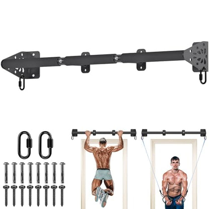 Kipika Wall Mounted Pull Up Bar - Heavy Duty 500 LB Capacity Doorway Chin Up Bar for Home Gym, Sturdy Steel Construction with Resistance Band Hooks | Hanging Exercise Bar for Full Body Workout