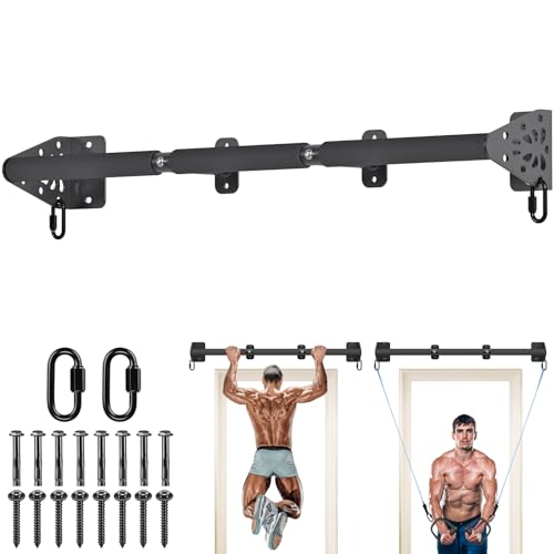 Kipika Wall Mounted Pull Up Bar - Heavy Duty 500 LB Capacity Doorway Chin Up Bar for Home Gym, Sturdy Steel Construction with Resistance Band Hooks | Hanging Exercise Bar for Full Body Workout