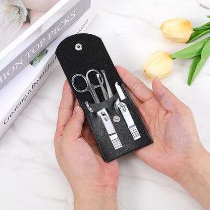 7 Pcs Travel Manicure Set Nail Clipper Set Gifts for Men & Women Fingernail Grooming Kit, Travel Clipper Kit with Nail Care Tools Beauty Scissors Tweezers PU Black Leather Pouch