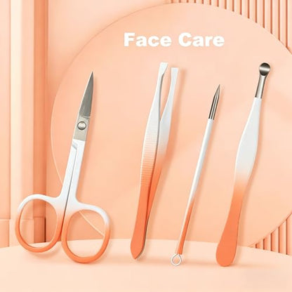 Manicure Set, 10 pcs High-Carbon Steel Nail Clippers Set, Portable Mini Manicure and Pedicure Kit, Travel Grooming Nail Kit with Leather Bag for Men and Women - color: Orange