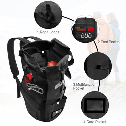 AOLEBA Arborist Rope Storage Bag Tree Climbing Rock Rope Bucket Backpack Rope Storage Bag Large Capacity 1680D Thicken Nylon Material with Hand Straps, Side Pockets - color: Black