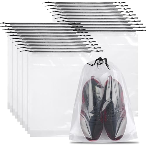 20 Pack Shoe Bags for Travel, Clear Travel Shoe Bags for Packing, Large Waterproof Portable Drawstring Travel Shoe Storage Bag Travel Essentials Women for and Men - color: Clear