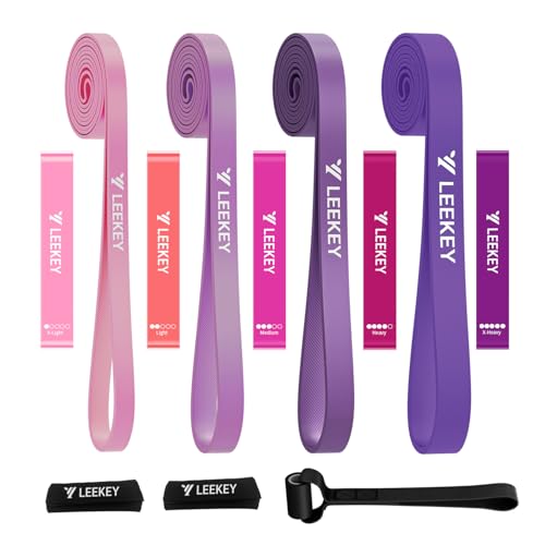 LEEKEY Pull Up Assistance Bands,Muit Levels Resistance Bands for Senior/Adults,Exercise Bands with Door Anchor, Strength Bands for Fitness Training, Physical Therapy,Home Gym Workouts - color: 15-125LBS PURPLE+Mini Bands
