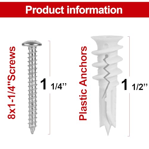 Wall Hanging kit, Suitable for Wall Art Decor Frame Curtain Rods, 120 Pieces #8 Gypsum Board Anchor Replacement Picture Hangers, 60 Drywall Anchors and 60 8 x 1-1/4'' Screws,