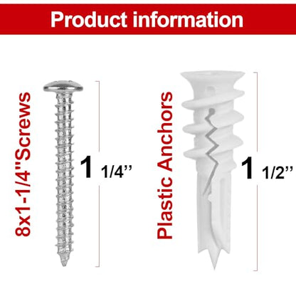 Wall Hanging kit, Suitable for Wall Art Decor Frame Curtain Rods, 120 Pieces #8 Gypsum Board Anchor Replacement Picture Hangers, 60 Drywall Anchors and 60 8 x 1-1/4'' Screws,