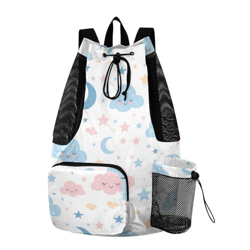 Clouds and Moons Drawstring Backpacks Climbing Gym Bag With Inside Pockets Waterproof