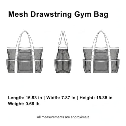 Mesh Drawstring Gym Bag, Breathable Nylon Storage for Wet Gear and Sports Equipment, 17 x 15 Inch (1 PC) - color: Black