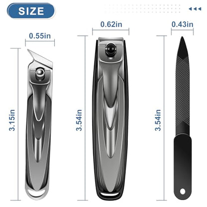 Nail Clippers for Men Thick Nails with Slanted Blade, Heavy Duty Nail Clippers with Catcher No Splash Fingernail Clipper Nail Cutter Gifts for Men Women Adults - style: Black Nail Clippers with Cather Set