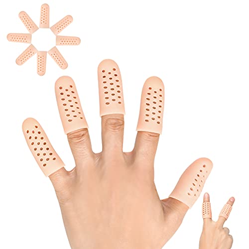 Pnrskter Gel Finger Cots, Finger Protector Support (14 PCS, Breathable NEW MATERIAL), Finger Sleeves Great for Trigger Finger, Hand Eczema, Finger Cracking, Finger Arthritis and More. - color: Beige (Breathable)