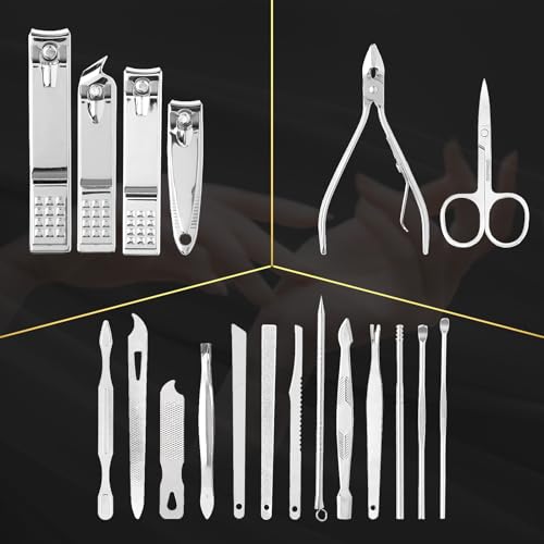 19-Piece Manicure & Pedicure Set - Premium Stainless Steel Nail Care Tools - Portable Grooming Kit - Gift for Men & Women - Black