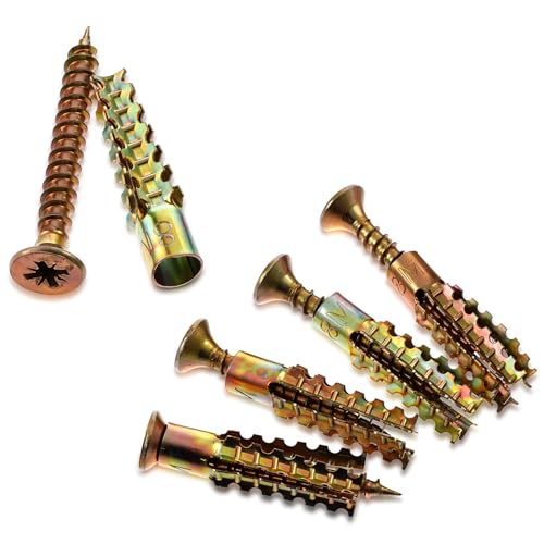 20 Pack Heavy Duty Concrete Anchors and Screws Kit,Gold Metal Hollow Wall Anchors with Screws for Wooden Wall and Hinge Hole Repair (6x32mm)