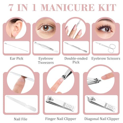 12 Sets Manicure Set, 7 in 1 Stainless Steel Nail Care Kit, Sturdy Manicure Tool Kits with Travel Case, Nail Grooming Kit Gift, for Men and Women(6 Colors) - color: Multicolor