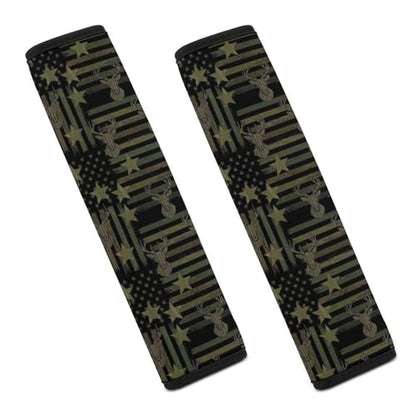 2 Piece Universal Fit Seat Belt Cover for Adult Use, Most Cars, Camo Camouflage Hunting Deer American Flag Seat Belt Covers Cushion, Shock Absorption - color: Pattern 645