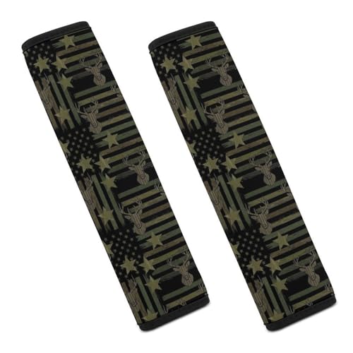 2 Piece Universal Fit Seat Belt Cover for Adult Use, Most Cars, Camo Camouflage Hunting Deer American Flag Seat Belt Covers Cushion, Shock Absorption - color: Pattern 645
