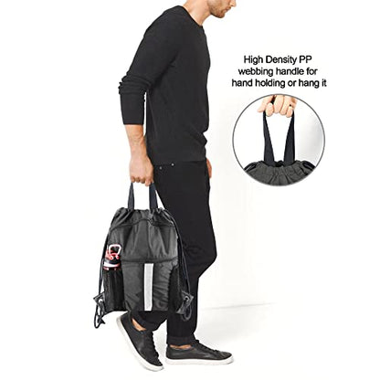 BeeGreen Drawstring Backpack Bag with Shoe Compartment, X-Large Black Gym Sports String Cinch Backpack - color: Mix Black