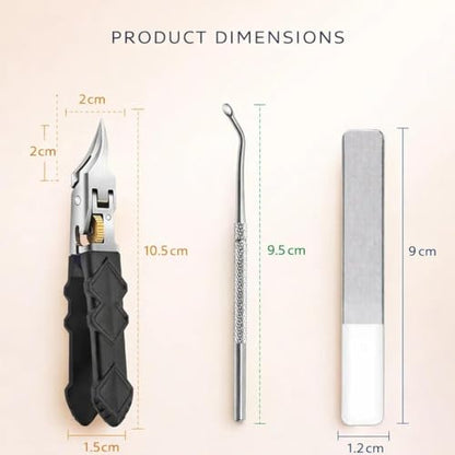 Pro Nail Clipper Set with Gear Lock Black Non Slip Handle Wide Jaw 180 Degree for Thick Nails Ingrown Toenail Clipper Ultra Sharp Stainless Steel Ergonomic Grip Safety Lock Travel Case