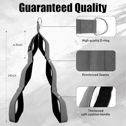 MANUEKLEAR 3 Grip Lengths in 1 Tricep Rope Cable Attachment with Ergonomic Handles, Greater ROM for Tricep Push Down Attachment Professional Gym Rope for Overhead Extension - color: Grey