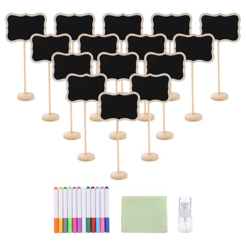 15 Pcs Wood Mini Chalkboard Sign, Garden Labels DIY Decoration with Support Easels, Small Rectangle Chalkboards for Message Board Signs, Weddings Place Cards, Birthday Party (Black(B)) - color: Black(b)