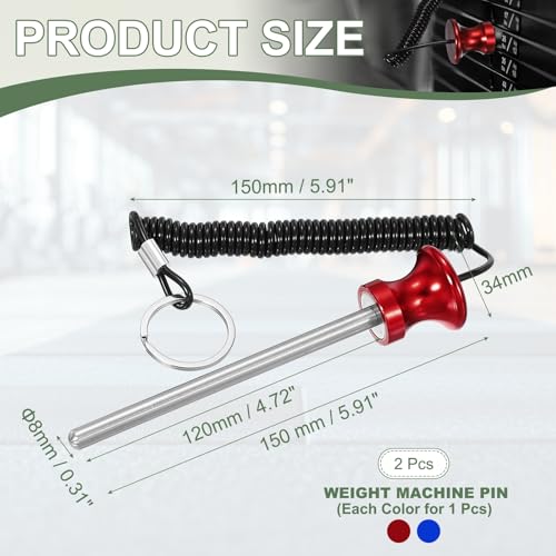 Weight Stack Pin, Weight Gym Pin Strength Training Equipment Replacement with Pull Rope for Commercial Home - color: Blue/Red, size: 0.3 x 4.7 Inch