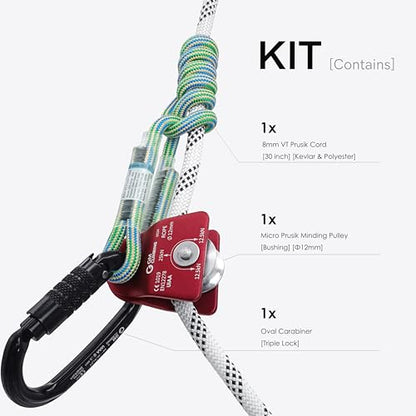 Micro Prusik Minding Pulley 25kN CE UIAA Certified 12mm Single Pulley Mobile Side Plates for Arborist Rigging Climbing Rescue - color: Pulley Kit | Red Pulley, Triple Lock