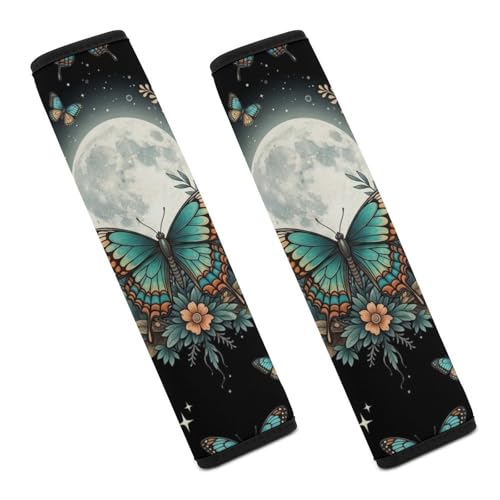 Soft Padded Car Seat Straps Shoulder Pads for Elderly Support, All Vehicles, 1 Pair Moth Gothic Butterfly Moon Shoulder Protector Anti-Slip Pad - color: Pattern 1176