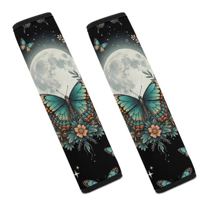 Soft Padded Car Seat Straps Shoulder Pads for Elderly Support, All Vehicles, 1 Pair Moth Gothic Butterfly Moon Shoulder Protector Anti-Slip Pad - color: Pattern 1176