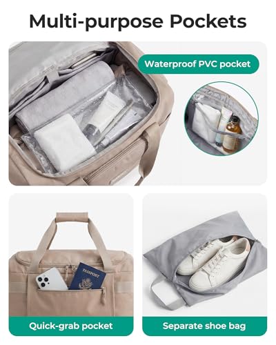 BAGSMART Travel Duffel Bags with Dividers, 32L Gym Duffle Bag with Laptop Compartment, Carry On Weekender Overnight Bag, Shoe Bag, PVC Wet Pocket, Dark Brown - color: Dark Brown
