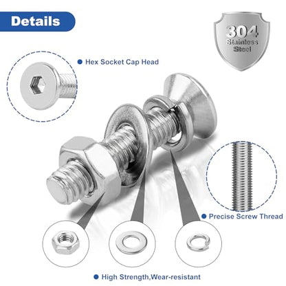 206 Pcs Metric M6 Flat Head Hex Socket Cap Screws Assortment Kit, M6x 10/12/16/20/25/30/40mm Internal Hex Drive Allen Bolts Nuts and Washers Set, 304 Stainless Steel, Fully Threaded, Pitch: 1.0mm