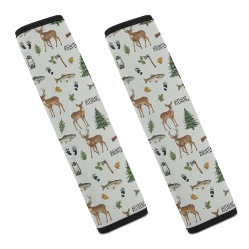 Universal Soft and Comfortable Seat Belt Cover for Child, Most Cars, 2 Piece Fishing Hunting Bass Fish Deer Paws Green Shoulder Protector Comfortable Driving - color: Pattern 1009