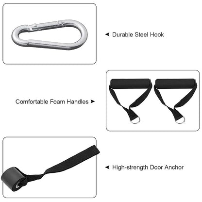 Cable Machine Attachment - Non-Slip Grips for Pulley System with Door Buckle - Durable Home Gym Handle for Pull Downs, Strength Training & Fitness Workouts | Universal Size - Black