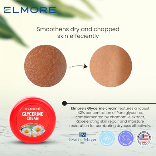 ELMORE Thick Soothing Dry Hand Cream – 42% Glycerin for Intense Moisture & Hydration | Chamomile Extract to Calm, Soothe & Restore Dry, Cracked Skin | Fast-Absorbing & Non-Greasy