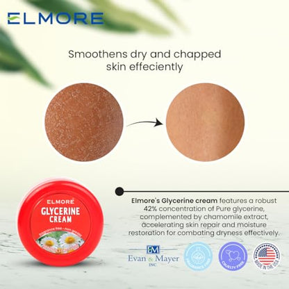 ELMORE Thick Soothing Dry Hand Cream – 42% Glycerin for Intense Moisture & Hydration | Chamomile Extract to Calm, Soothe & Restore Dry, Cracked Skin | Fast-Absorbing & Non-Greasy