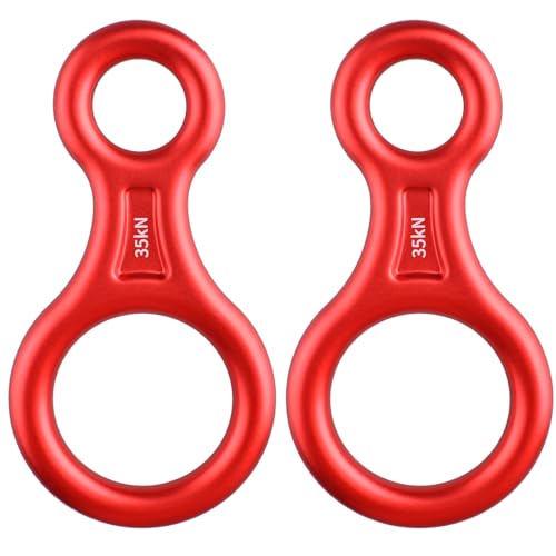 TRIWONDER Rescue Figure 8 Descender, 35kN 50kN Aluminum Rappelling Belay Gear Climbing Rigging Plate Downhill Equipment Heavy Duty - color: 35kN Red - 2 Pack