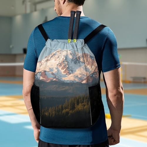 Small Gym Bag Mount Rainier Printed Drawstring Gym Bag for Men Lightweight Waterproof Drawstring Backpack for Women with Shoe Compartment for Travel Tourism Work And Fitness