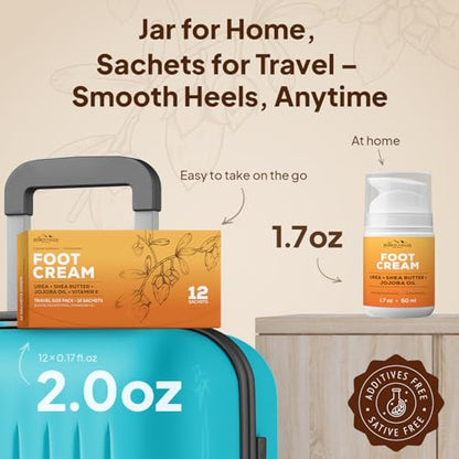 Travel Foot Care Kit – Callus Remover Foot Cream Travel Pack + Wooden Cleaning Finger Nail Brush with Nylon Charcoal Bristles & Hanging Rope