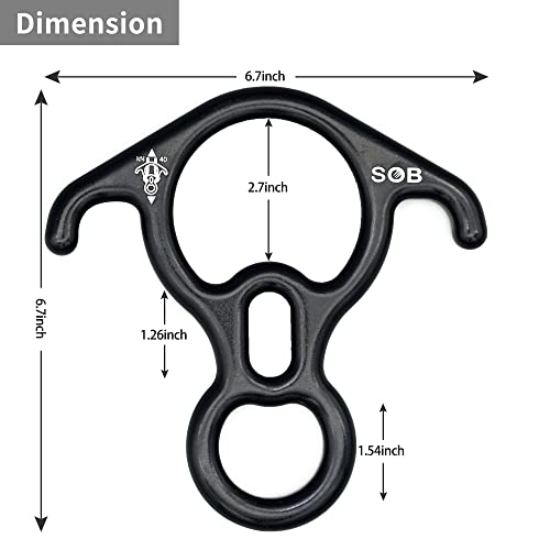 SOB 40KN Rescue Figure 8 Descender Belay Rappel Equipment Belay Rock Climbing Rigging Plate 7075 Aluminum Alloy for Climbing Belaying Rappelling Device - color: Black