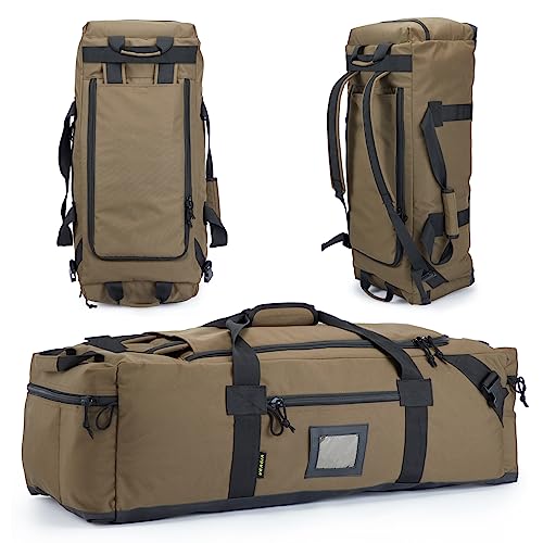 105l Large Duffel Bag For Travel, Gym & Sports - Water Repellent Polyester, Hidden Straps, Shoe Compartment - Perfect Luggage Duffle Bag Or Backpack For Men & Women - color: Brown, size: L