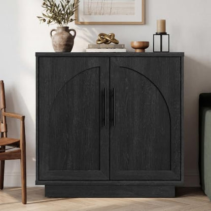 Fatmok Arched Sideboard Buffet Accent Cabinet, 31.5" Credenza with Adjustable Shelf, 2-Piece Modular Coffee Station Storage for Kitchen Living Room Bedroom, Black Grey - color: Cc-black Grey