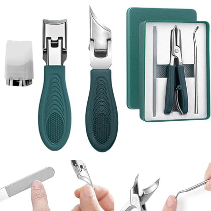 4 PCS Set Wide Jaw Opening Anti Splash Slanted Nail Clipper, 2026 Upgrade Curved Toenail Clippers, Toe Nail Clippers for Thick Nails for Seniors Klipp, Heavy Duty Toenail Clipper Kit (Dark Green Set) - color: Dark Green Set