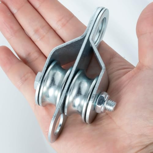 Double Snatch Block and Tackle Pulley System – 32 Ft x 1/4'' Rope and Hook,Cable Pulley for Garage,Attic,Kayak,Bicycle, 150LB Lifting