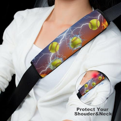 1 Pair Universal Fit Seat Belt Cover for Elderly Support, Most Cars, Fire Lightning Softballs Seat Belt Cushion, Neck and Shoulder Support - color: Pattern 707
