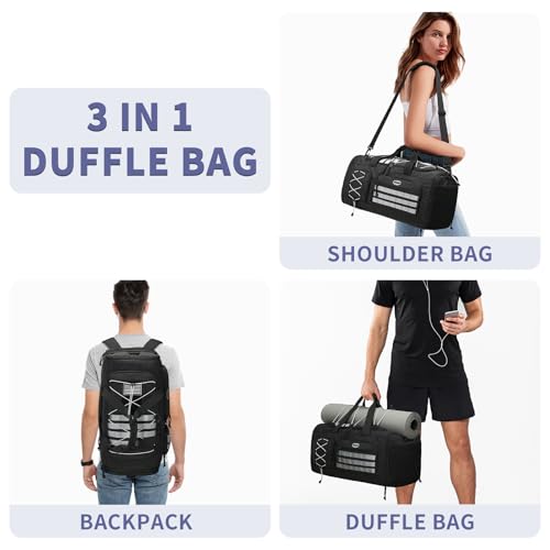 Bosstin Gym Bag for Men & Women,45L Travel Duffle Sports Duffel Bag Gym Weekender Overnight Backpack with Shoe Compartment (BLACK CHECKERED) - color: BLACK CHECKERED