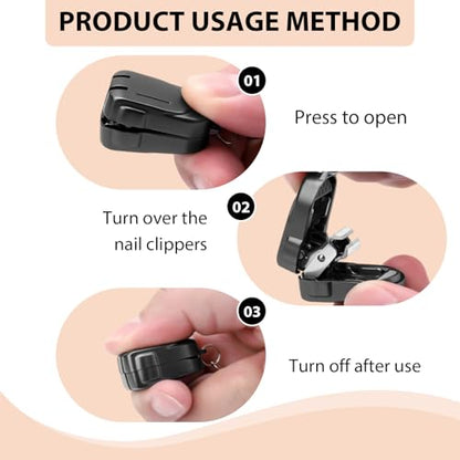 2 Pcs Folding Nail Clipper Keychain Set, Travel Nail Clippers | Compact portable nail clippers for fingernails and toenails, key ring design for women and men on the go, black and silver