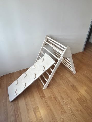 Montessori Climbing Triangle | Wooden Indoor Climbing Frame for Kids & Toddlers | Montessori Climbing Structure | Montessori Play Structure Wooden Activity Triangle (Triangle + Rockwall Ramp) - style: Triangle + Rockwall Ramp